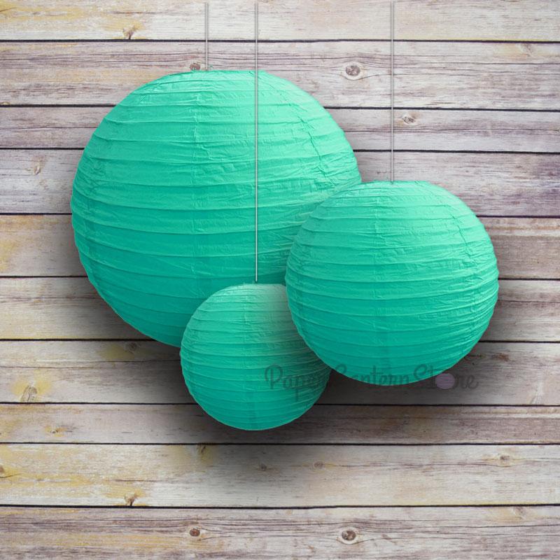 8/12/16&quot; Water Blue Round Paper Lanterns, Even Ribbing (3-Pack Cluster) - PaperLanternStore.com - Paper Lanterns, Decor, Party Lights &amp; More