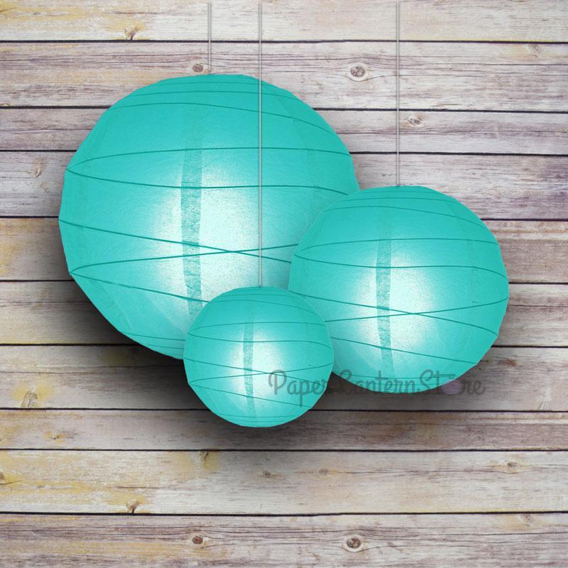 8/12/16&quot; Water Blue Round Paper Lanterns, Irregular Ribbing (3-Pack Cluster) - PaperLanternStore.com - Paper Lanterns, Decor, Party Lights &amp; More