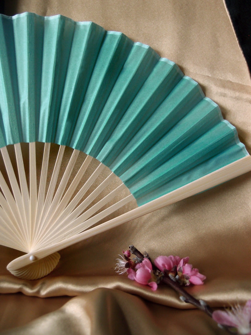 9&quot; Water Blue Silk Hand Fans for Weddings (10 Pack) - PaperLanternStore.com - Paper Lanterns, Decor, Party Lights &amp; More