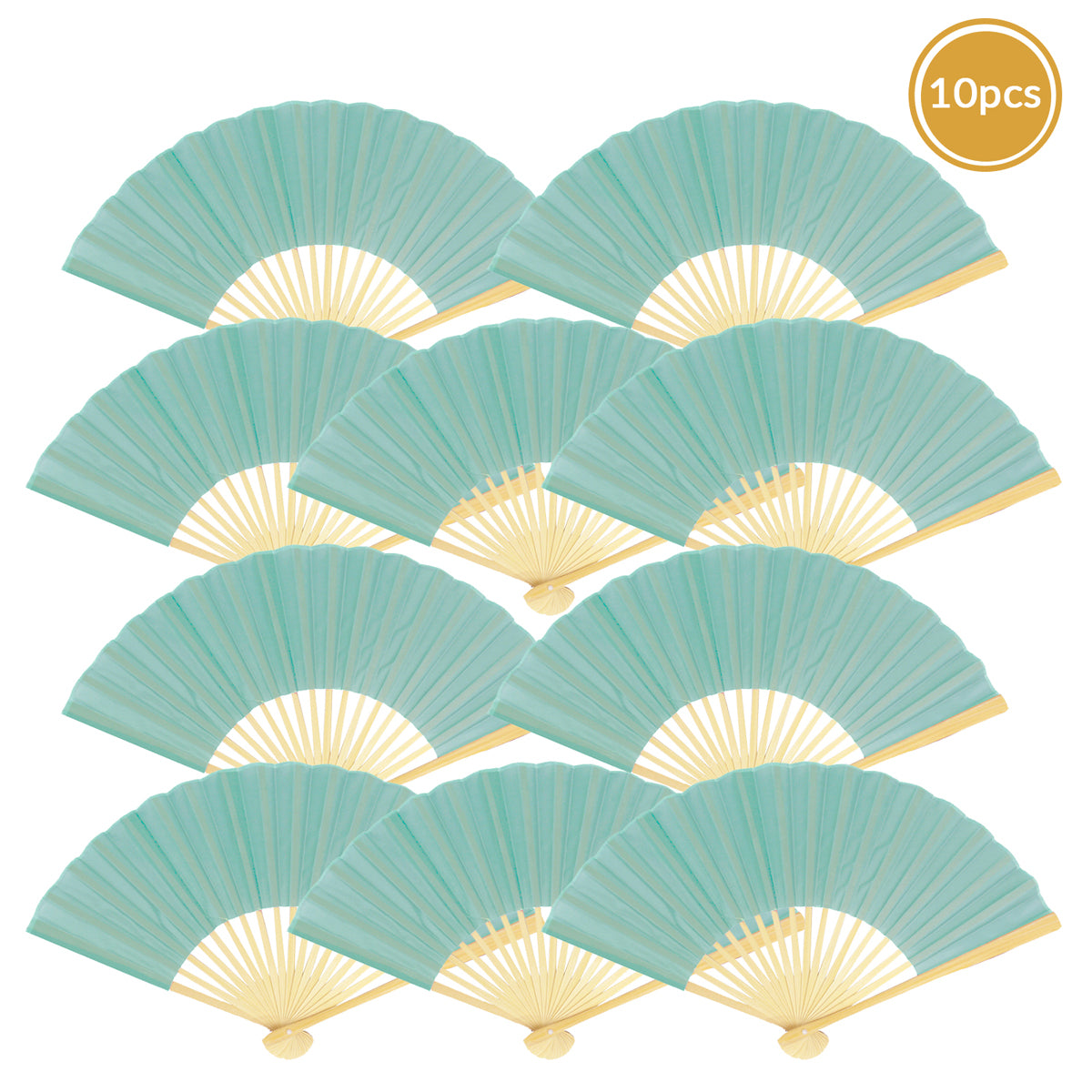 9&quot; Water Blue Silk Hand Fans for Weddings (10 Pack) - PaperLanternStore.com - Paper Lanterns, Decor, Party Lights &amp; More