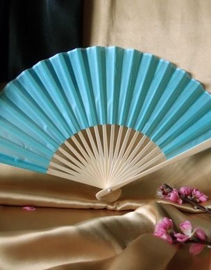 BULK PACK (50) 9&quot; Water Blue Silk Hand Fans for Weddings - PaperLanternStore.com - Paper Lanterns, Decor, Party Lights &amp; More