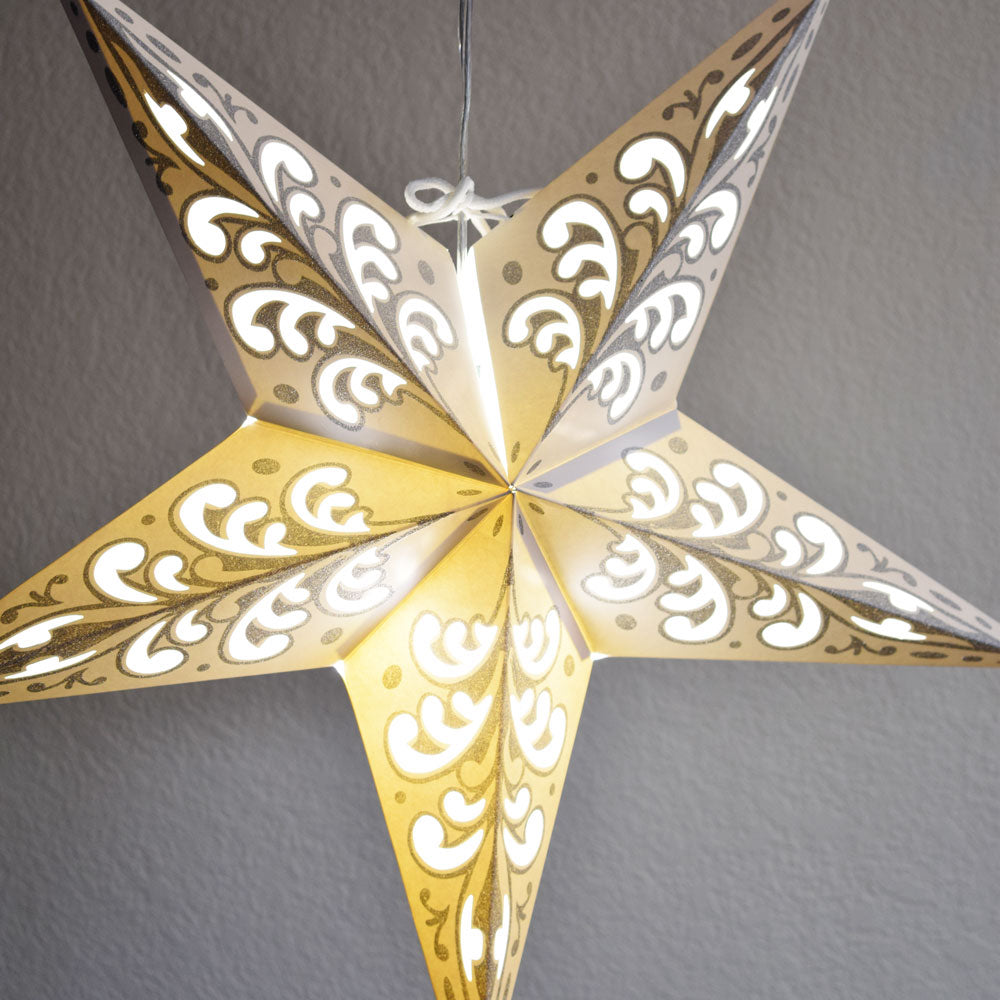 24" Silver Wave Glitter Paper Star Lantern, Hanging - PaperLanternStore.com - Paper Lanterns, Decor, Party Lights & More