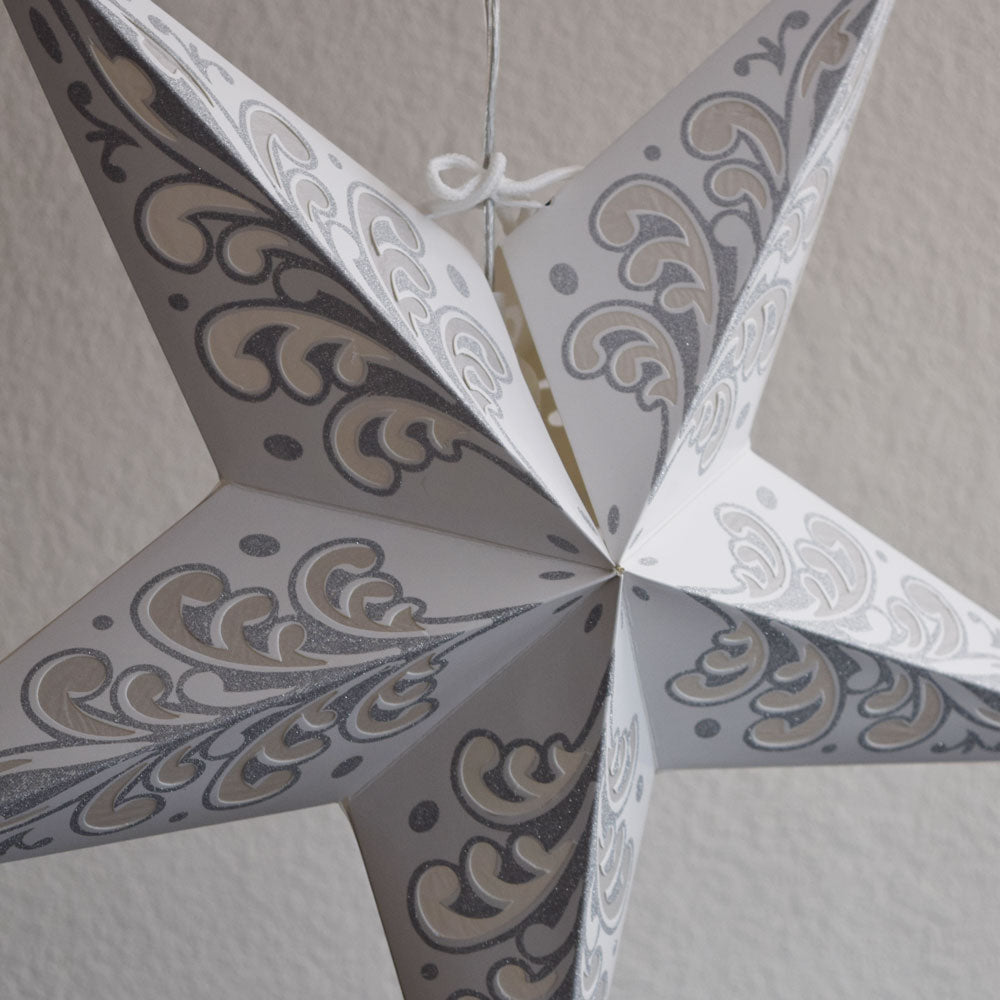 24&quot; Silver Wave Glitter Paper Star Lantern, Hanging - PaperLanternStore.com - Paper Lanterns, Decor, Party Lights &amp; More