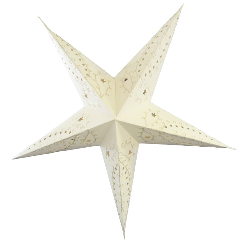 24" White Embroidery Paper Star Lantern, Chinese Hanging Wedding & Party Decoration - PaperLanternStore.com - Paper Lanterns, Decor, Party Lights & More