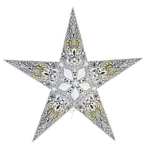 3-PACK + Cord | White Galaxy 24&quot; Illuminated Paper Star Lanterns and Lamp Cord Hanging Decorations - PaperLanternStore.com - Paper Lanterns, Decor, Party Lights &amp; More