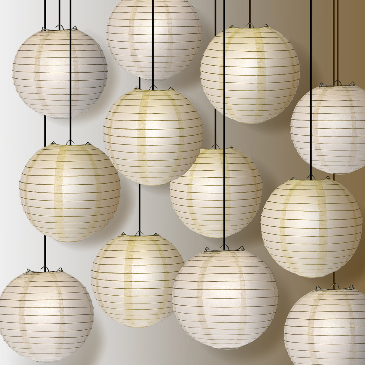12-Piece Wedding White and Beige Paper Lantern Party Pack Set - PaperLanternStore.com - Paper Lanterns, Decor, Party Lights &amp; More