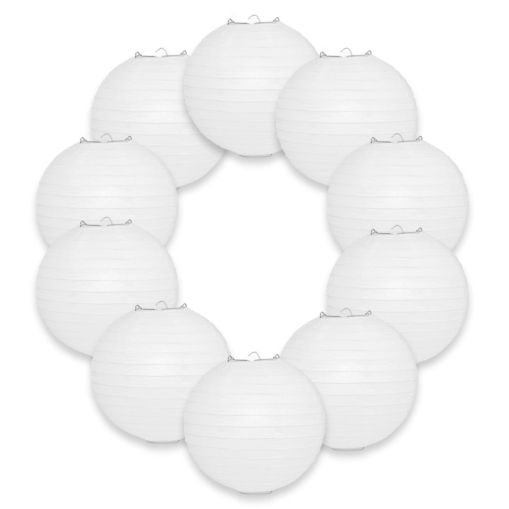 BULK PACK (10) 12&quot; White Round Paper Lanterns, Even Ribbing, Hanging Decoration - PaperLanternStore.com - Paper Lanterns, Decor, Party Lights &amp; More