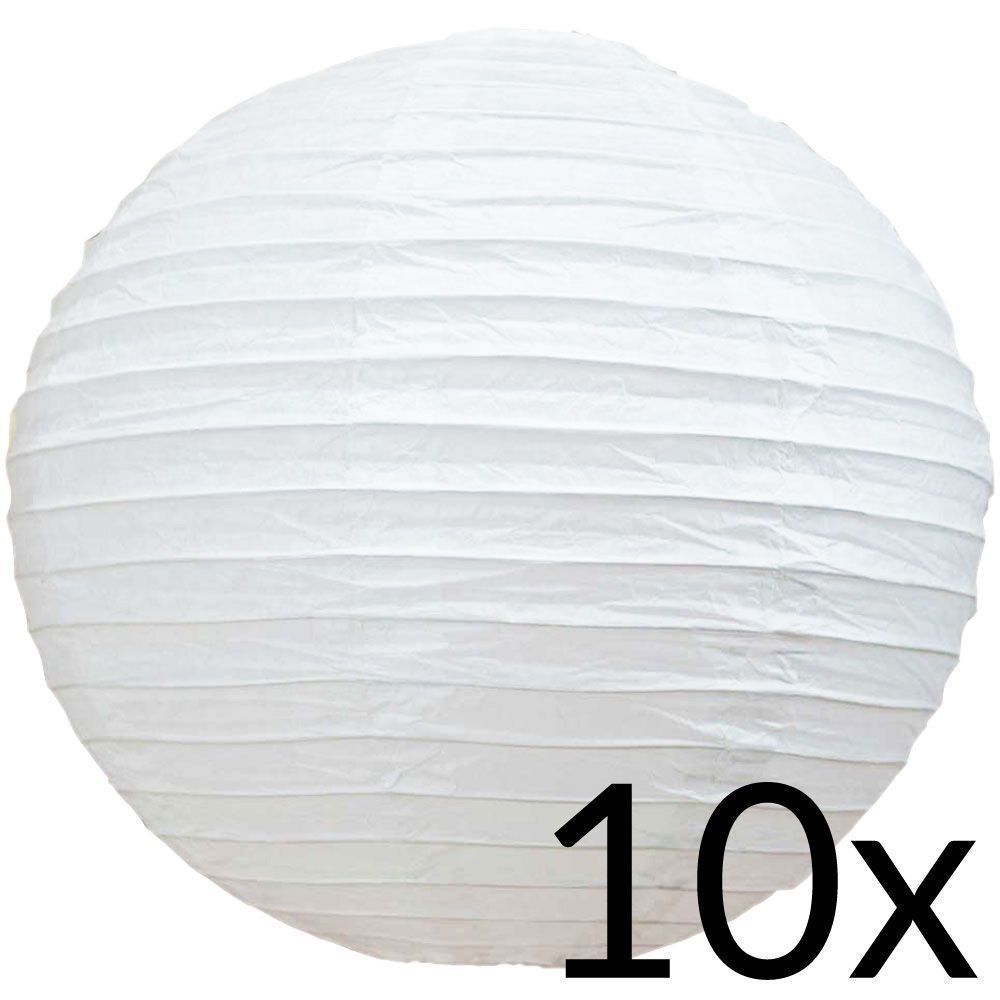 BULK PACK (10) 20" White Round Paper Lanterns, Even Ribbing, Hanging Decoration - PaperLanternStore.com - Paper Lanterns, Decor, Party Lights & More