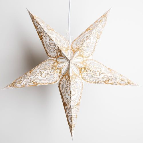 3-PACK + Cord | Gold Alaskan Glitter 24&quot; Illuminated Paper Star Lanterns and Lamp Cord Hanging Decorations - PaperLanternStore.com - Paper Lanterns, Decor, Party Lights &amp; More