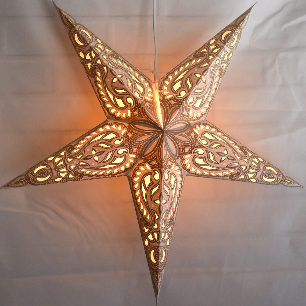 3-PACK + Cord | Gold Alaskan Glitter 24&quot; Illuminated Paper Star Lanterns and Lamp Cord Hanging Decorations - PaperLanternStore.com - Paper Lanterns, Decor, Party Lights &amp; More