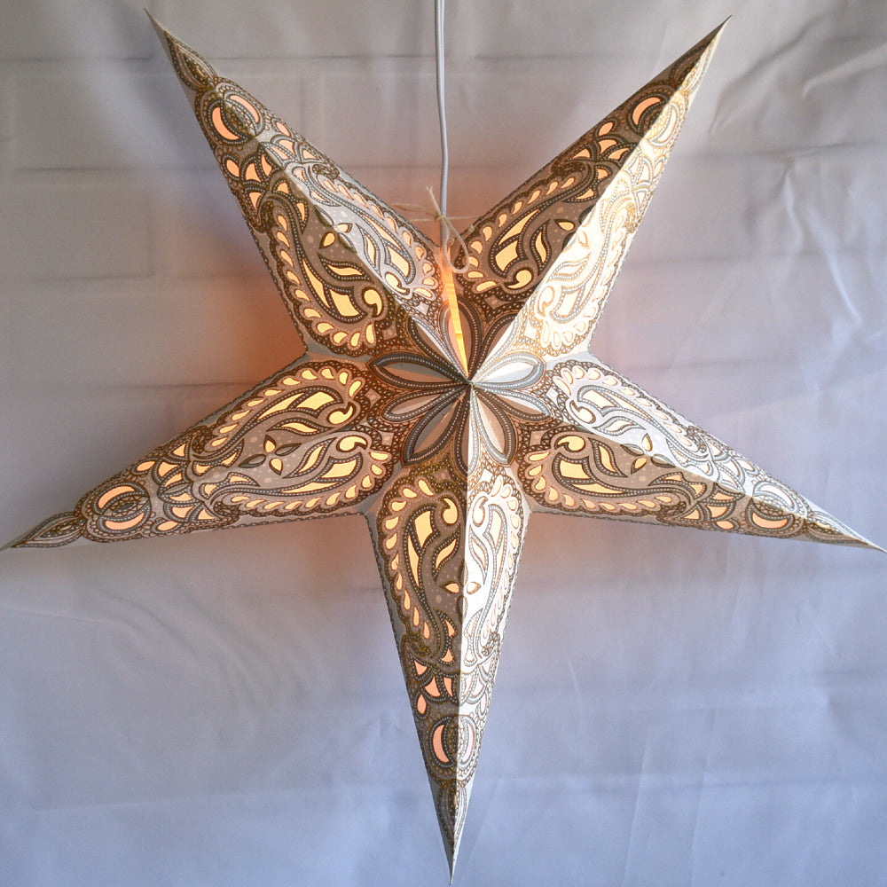 3-PACK + Cord | Gold Alaskan Glitter 24&quot; Illuminated Paper Star Lanterns and Lamp Cord Hanging Decorations - PaperLanternStore.com - Paper Lanterns, Decor, Party Lights &amp; More