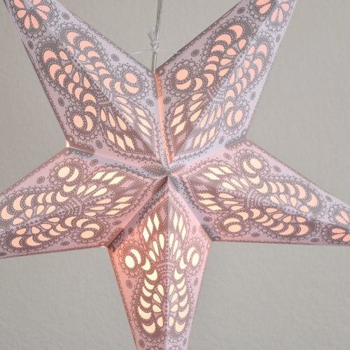 3-PACK + Cord | White Peacock 24&quot; Illuminated Paper Star Lanterns and Lamp Cord Hanging Decorations - PaperLanternStore.com - Paper Lanterns, Decor, Party Lights &amp; More