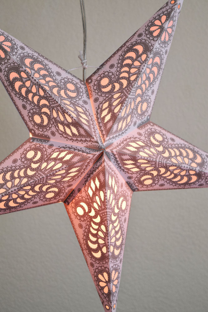 24&quot; White Grey Peacock Paper Star Lantern, Hanging - PaperLanternStore.com - Paper Lanterns, Decor, Party Lights &amp; More