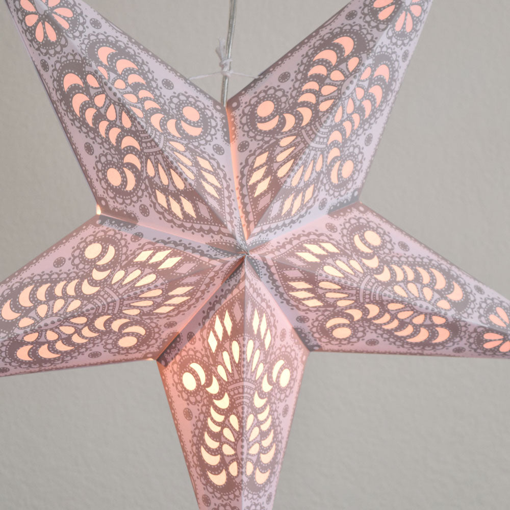 24" White Grey Peacock Paper Star Lantern, Hanging - PaperLanternStore.com - Paper Lanterns, Decor, Party Lights & More