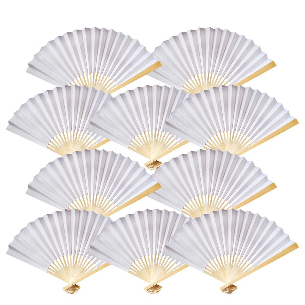 9&quot; White Paper Hand Fans for Weddings, Premium Paper Stock (10 Pack) - PaperLanternStore.com - Paper Lanterns, Decor, Party Lights &amp; More