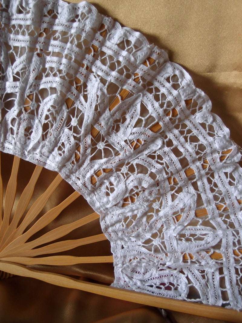 11&quot; White Lace Hand Fan for Weddings - PaperLanternStore.com - Paper Lanterns, Decor, Party Lights &amp; More