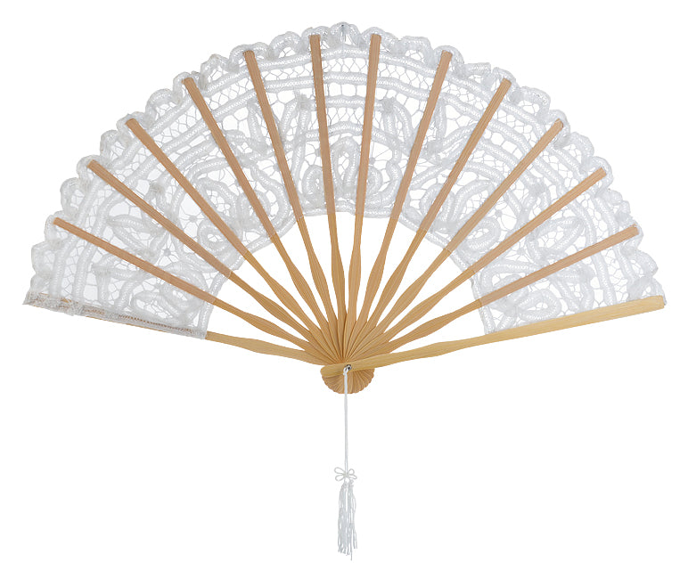 11&quot; White Lace Hand Fan for Weddings - PaperLanternStore.com - Paper Lanterns, Decor, Party Lights &amp; More
