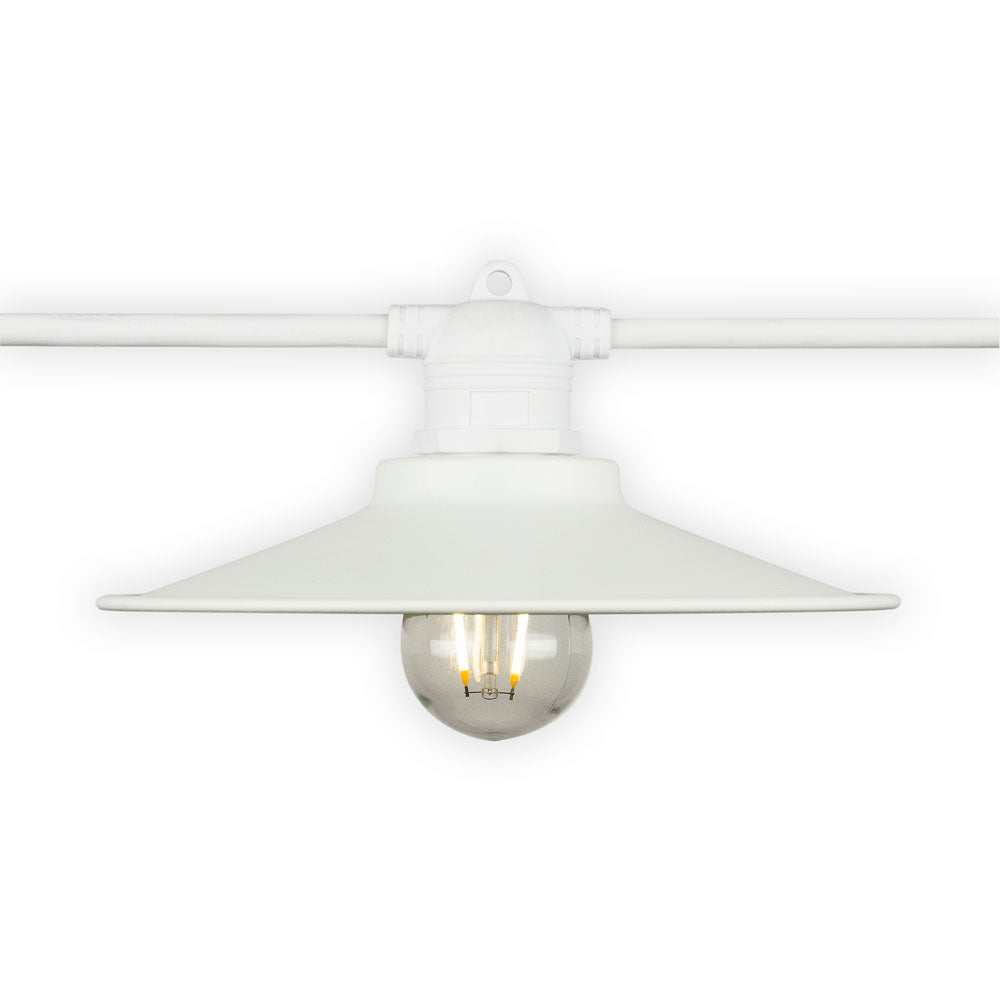 Classic Metal Patio Light Bulb Shade Cover for Outdoor Commercial String Lights, E26, White - PaperLanternStore.com - Paper Lanterns, Decor, Party Lights &amp; More