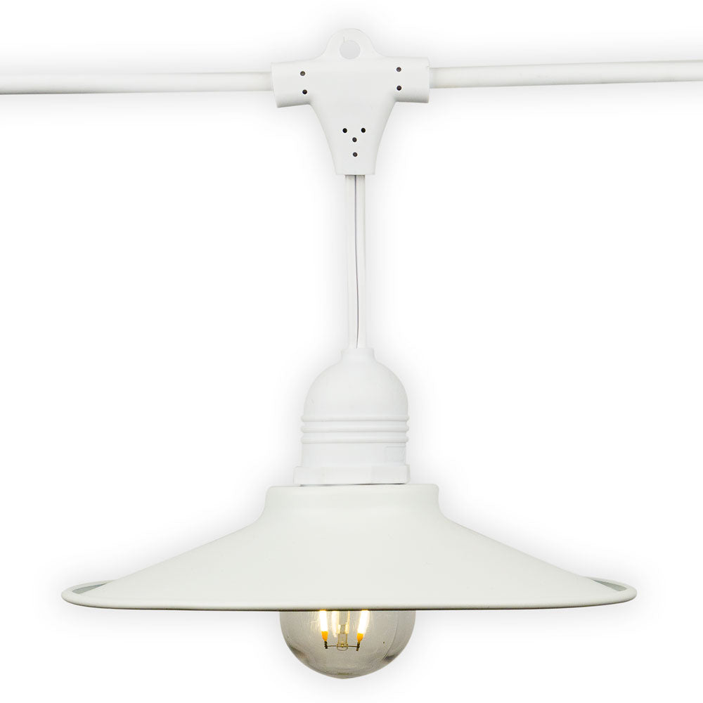 Classic Metal Patio Light Bulb Shade Cover for Outdoor Commercial String Lights, E26, White - PaperLanternStore.com - Paper Lanterns, Decor, Party Lights &amp; More