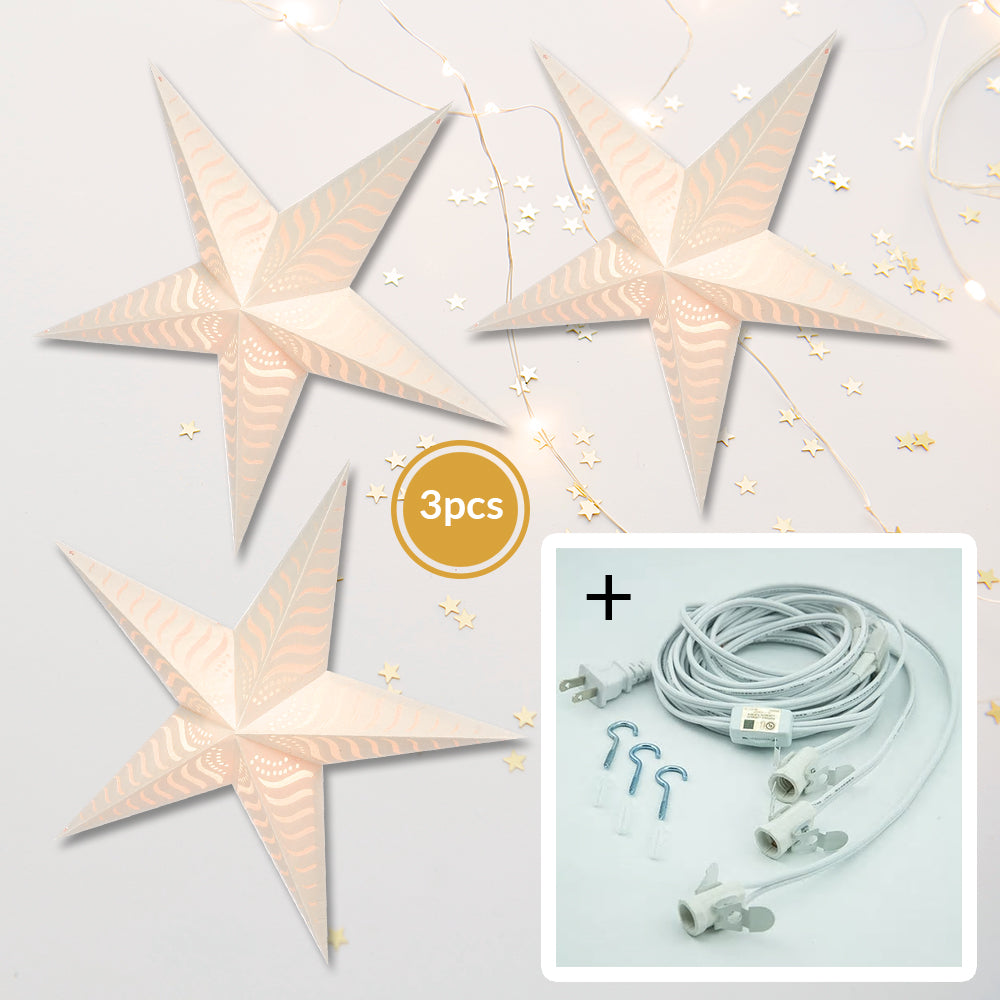 3-PACK + Cord | Luna 36&quot; Illuminated Paper Star Lanterns and Lamp Cord Hanging Decorations - PaperLanternStore.com - Paper Lanterns, Decor, Party Lights &amp; More