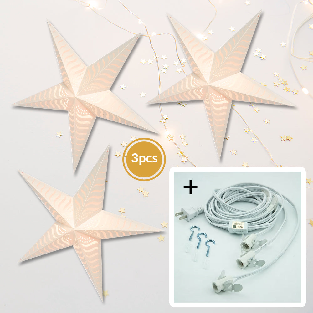 3-PACK + Cord | Luna 36" Illuminated Paper Star Lanterns and Lamp Cord Hanging Decorations - PaperLanternStore.com - Paper Lanterns, Decor, Party Lights & More