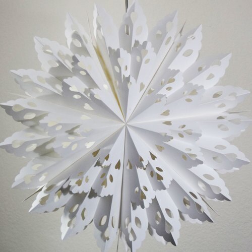 3-PACK + Cord | White Neve 24" Pizzelle Designer Illuminated Paper Star Lanterns and Lamp Cord Hanging Decorations - PaperLanternStore.com - Paper Lanterns, Decor, Party Lights & More
