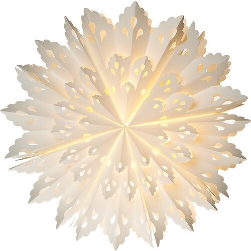 3-PACK + Cord | White Neve 24&quot; Pizzelle Designer Illuminated Paper Star Lanterns and Lamp Cord Hanging Decorations - PaperLanternStore.com - Paper Lanterns, Decor, Party Lights &amp; More