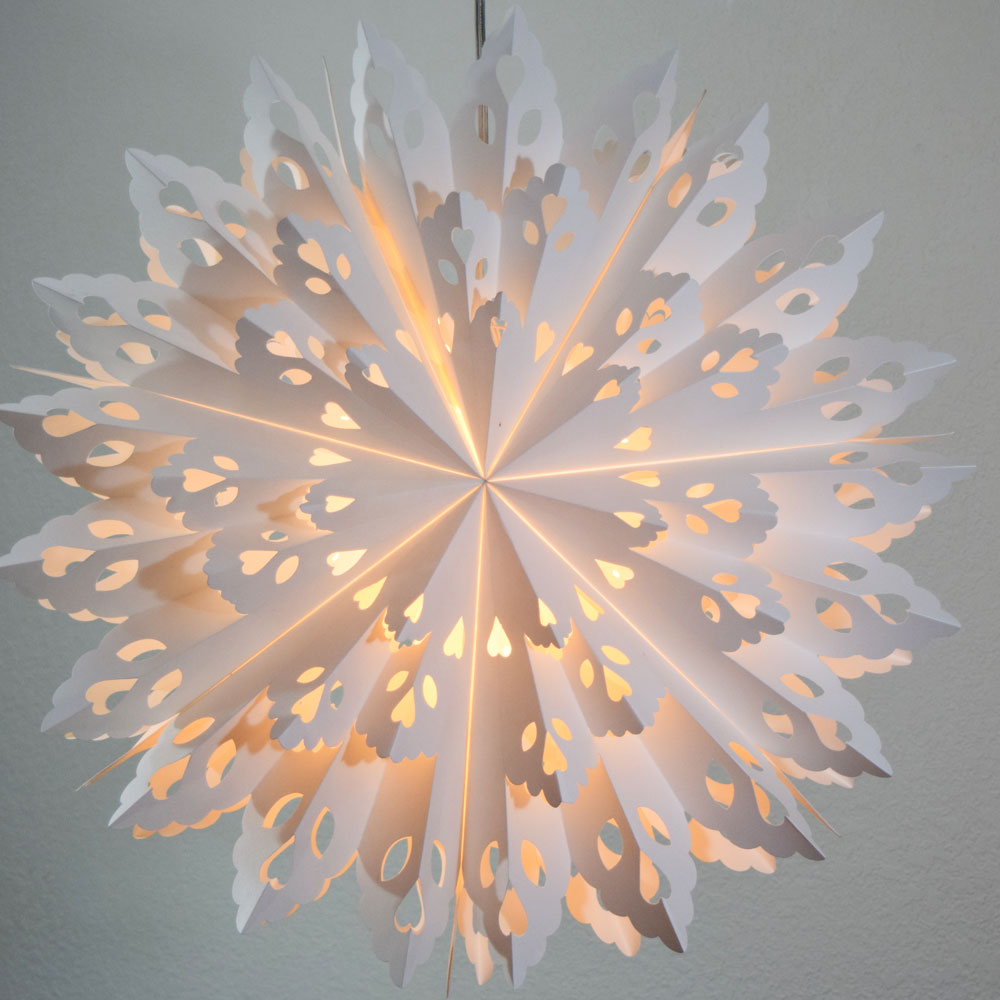 Quasimoon Pizzelle Paper Star Lantern (24-Inch, White, Winter Wreath Snowflake Design) - Great With or Without Lights - Holiday Snowflake Decorations - PaperLanternStore.com - Paper Lanterns, Decor, Party Lights & More