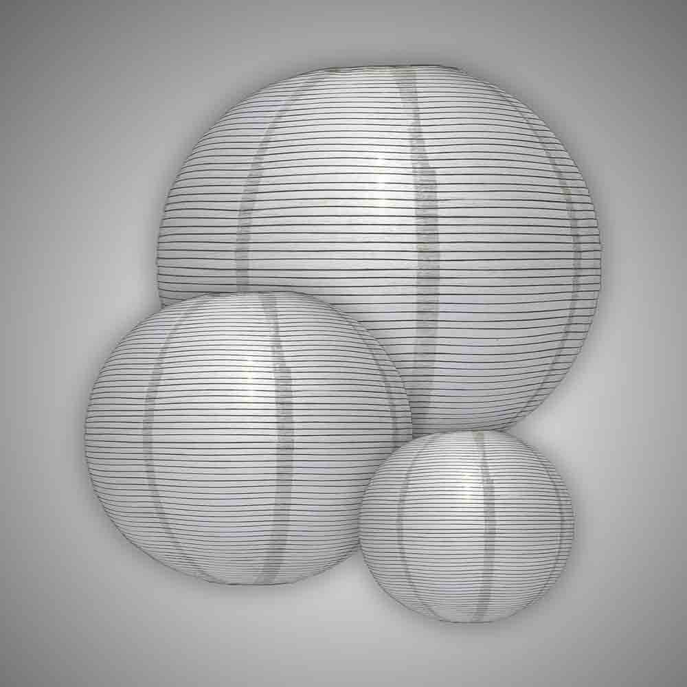 12/14/16" White Fine Line Premium Even Ribbing Paper Lantern, Extra Sturdy (3-PACK Cluster) - PaperLanternStore.com - Paper Lanterns, Decor, Party Lights & More