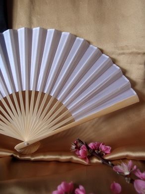 BULK PACK (50) 9&quot; White Silk Hand Fans for Weddings - PaperLanternStore.com - Paper Lanterns, Decor, Party Lights &amp; More