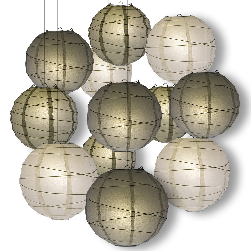 White, Silver and Grey Wedding Celebration Party Pack Crisscross Ribbed Paper Lantern Combo Set (12 pc Set) - PaperLanternStore.com - Paper Lanterns, Decor, Party Lights &amp; More