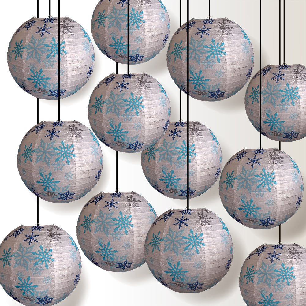 12 PACK | 14" White Snowflake Christmas Holiday Paper Lantern - PaperLanternStore.com - Paper Lanterns, Decor, Party Lights & More