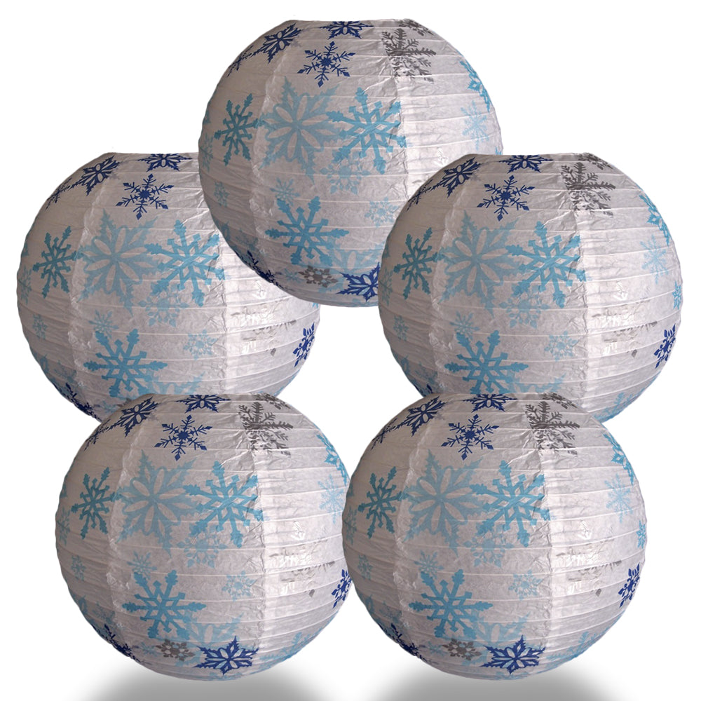 5 PACK | 14&quot; White Snowflake Christmas Holiday Paper Lantern - PaperLanternStore.com - Paper Lanterns, Decor, Party Lights &amp; More