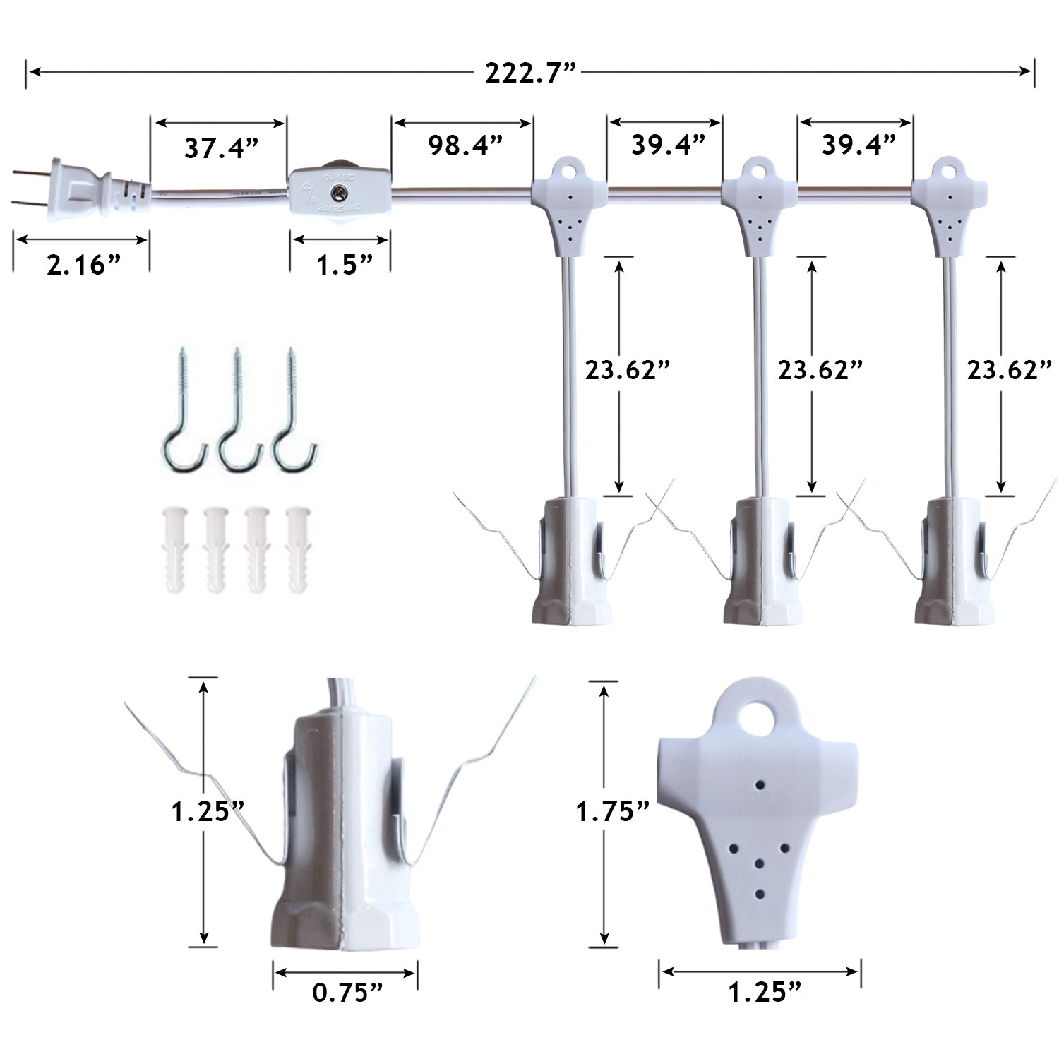 3-PACK + CORD + BULBS | 24" White and Black Merry Gold Paper Star Lantern and Lamp Cord Hanging Decoration