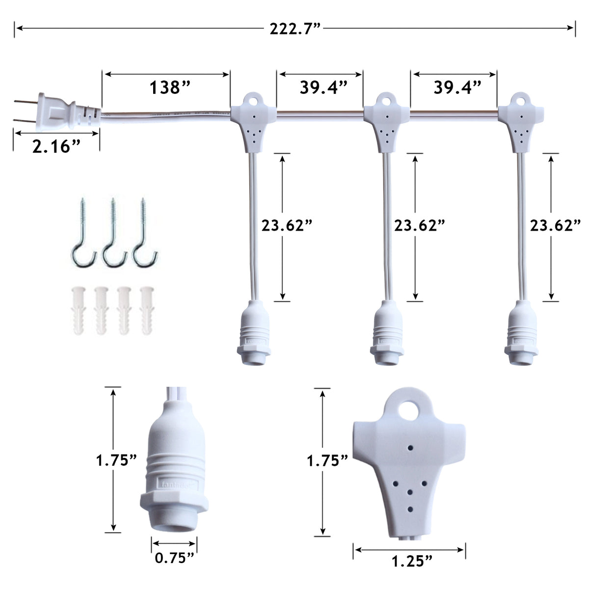 3-PACK 16&quot; White Weatherproof Outdoor Plastic Star Lantern, with LED Bulbs and Lamp Cord Light Included