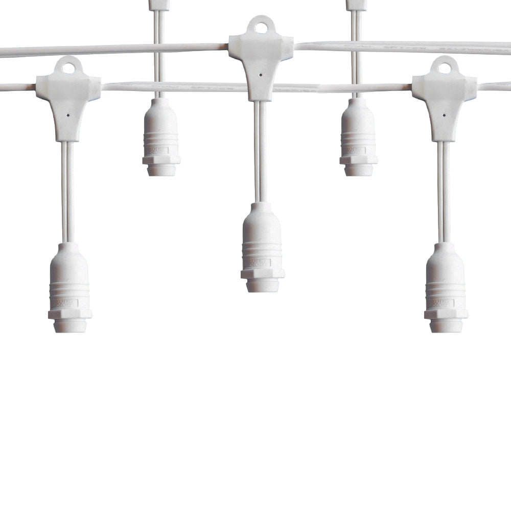 50 Socket Suspended Outdoor Commercial String Light Set, Shatterproof LED Bulbs, 54 FT White Cord w/ E12 C7 Base, Weatherproof