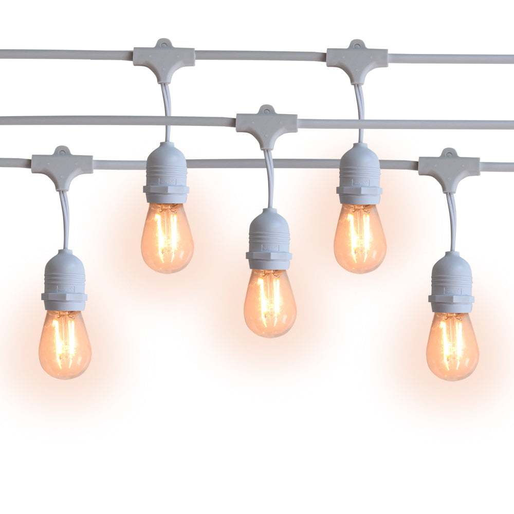 (Cord Only) 24 Suspended Socket SJTW Outdoor Commercial DIY String Light 54 FT White Cord w/ E26 Medium Base, Weatherproof