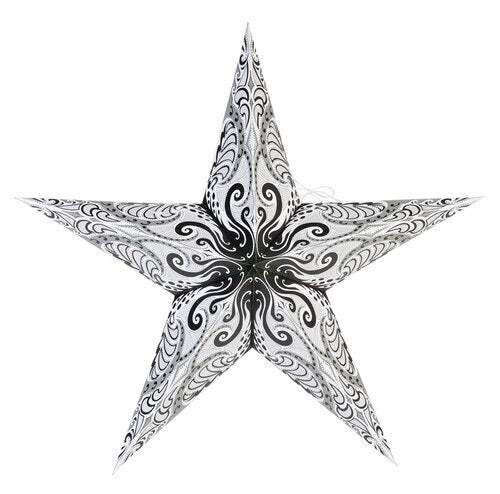 3-PACK + Cord | White Splash 24&quot; Illuminated Paper Star Lanterns and Lamp Cord Hanging Decorations - PaperLanternStore.com - Paper Lanterns, Decor, Party Lights &amp; More