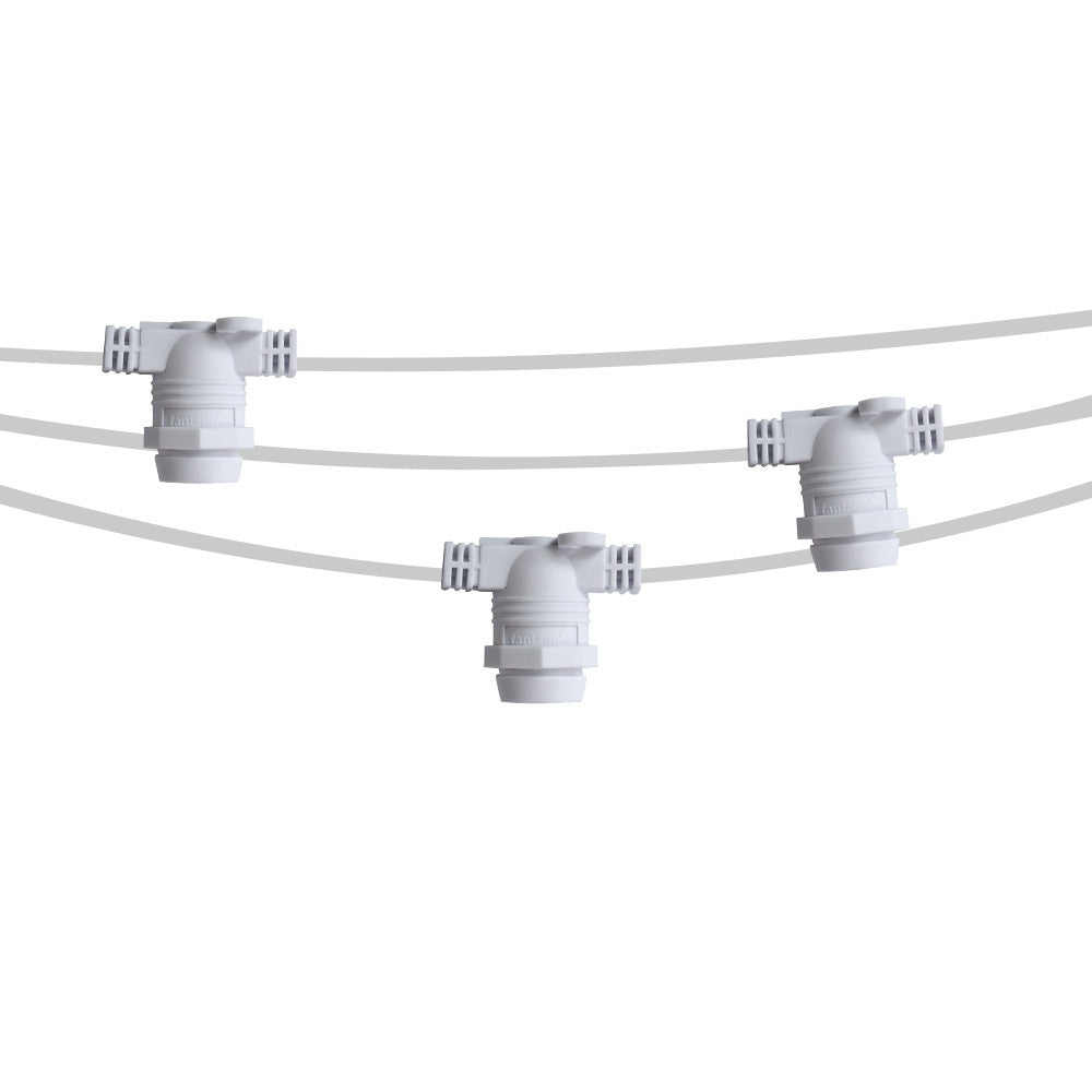 25 Socket Outdoor Commercial String Light Set, Shatterproof LED Bulbs, 29 FT White Cord w/ E12 C7 Base, Weatherproof