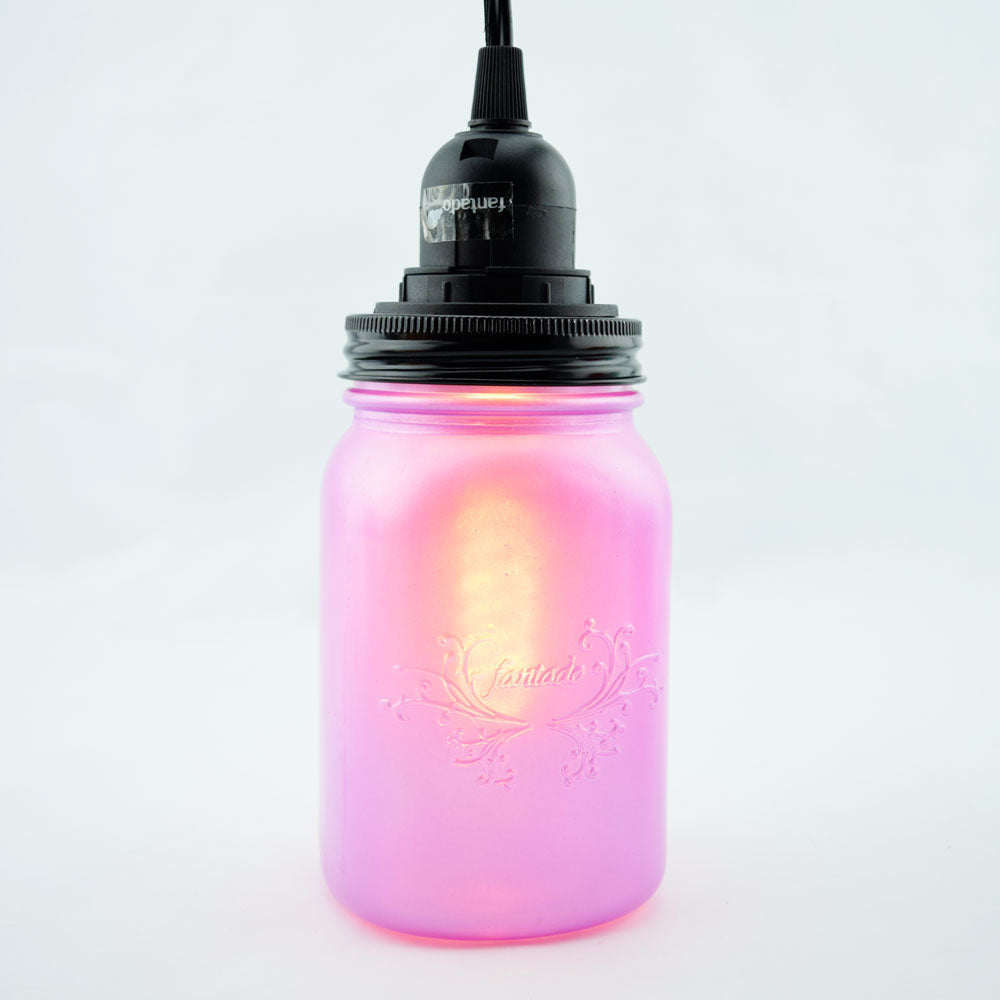 Fantado Frosted Lavender Mason Jar Pendant Light Kit, Wide Mouth, Black Cord, 15FT - PaperLanternStore.com - Paper Lanterns, Decor, Party Lights &amp; More