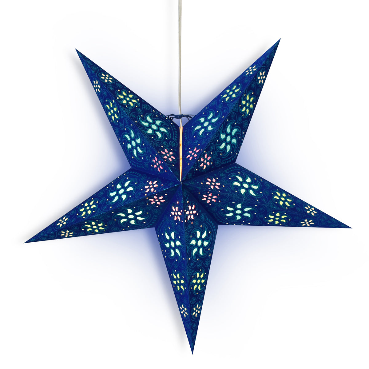 3-PACK + Cord | Dark Blue Winds Glitter 24&quot; Illuminated Paper Star Lanterns and Lamp Cord Hanging Decorations - PaperLanternStore.com - Paper Lanterns, Decor, Party Lights &amp; More