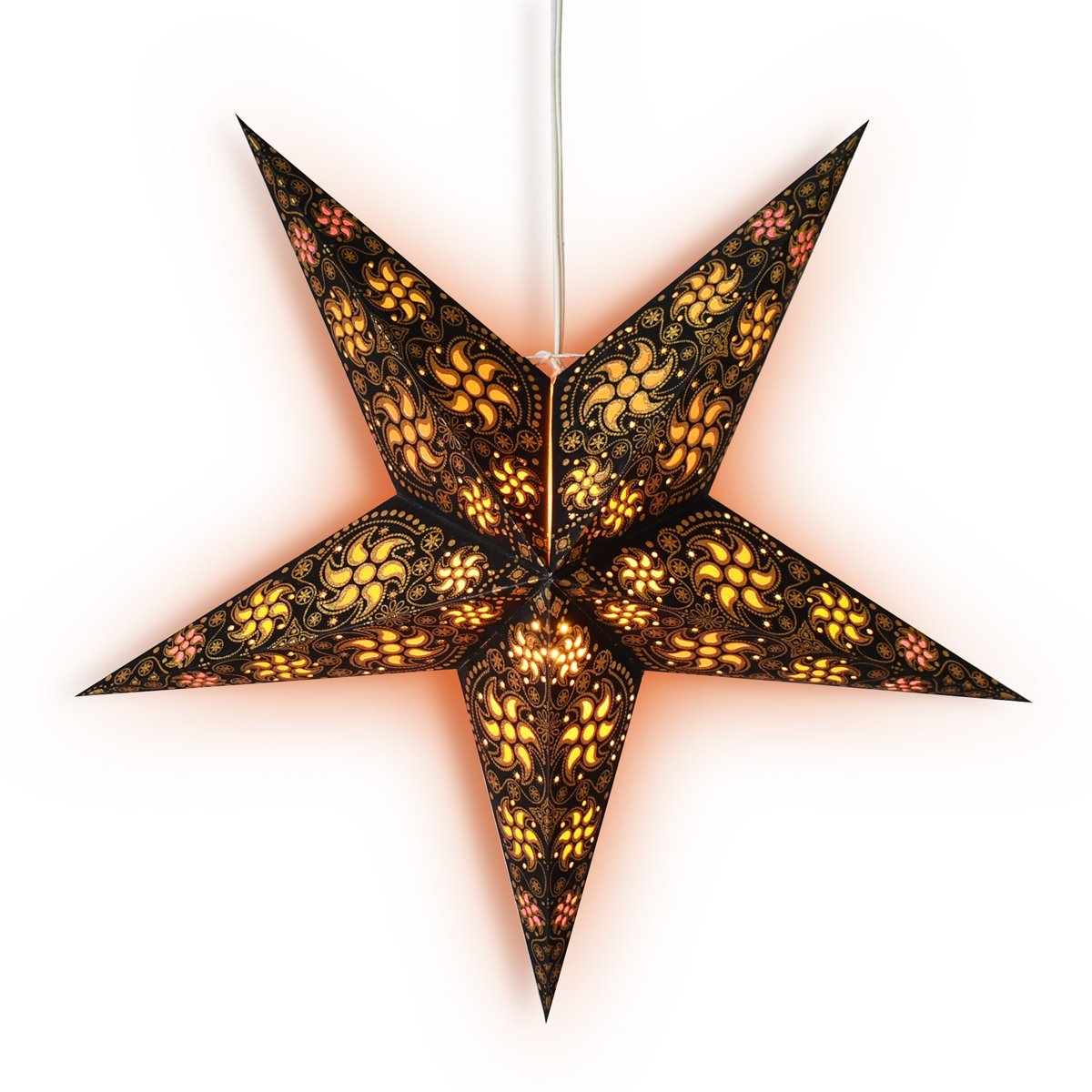 24&quot; Black / Gold Winds Glitter Paper Star Lantern, Hanging Wedding &amp; Party Decoration - PaperLanternStore.com - Paper Lanterns, Decor, Party Lights &amp; More