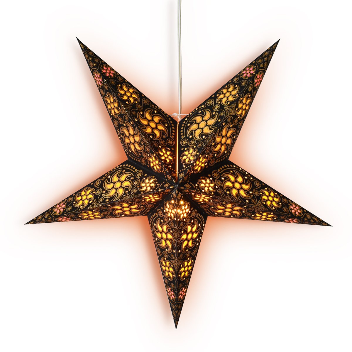 24" Black / Gold Winds Glitter Paper Star Lantern, Hanging Wedding & Party Decoration - PaperLanternStore.com - Paper Lanterns, Decor, Party Lights & More