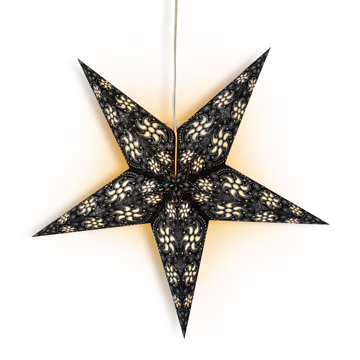 24&quot; Black / Silver Winds Glitter Paper Star Lantern, Hanging Wedding &amp; Party Decoration - PaperLanternStore.com - Paper Lanterns, Decor, Party Lights &amp; More