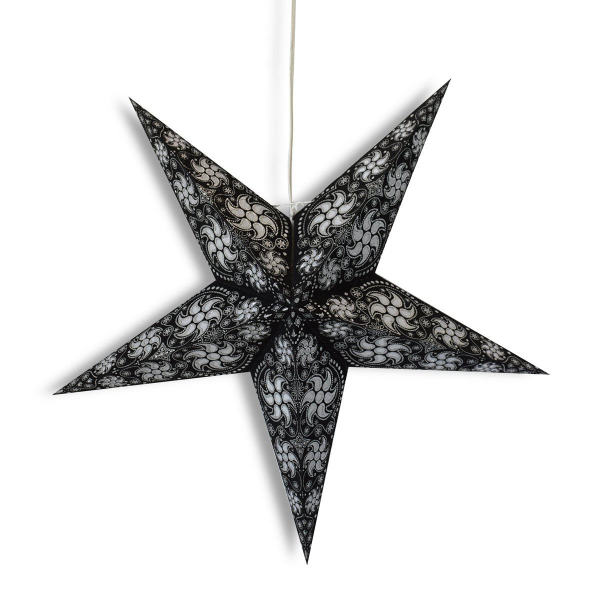 24&quot; Black / Silver Winds Glitter Paper Star Lantern, Hanging Wedding &amp; Party Decoration - PaperLanternStore.com - Paper Lanterns, Decor, Party Lights &amp; More