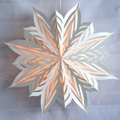 3-PACK + Cord | White Winter Rune 18&quot; Pizzelle Designer Illuminated Paper Star Lanterns and Lamp Cord Hanging Decorations - PaperLanternStore.com - Paper Lanterns, Decor, Party Lights &amp; More