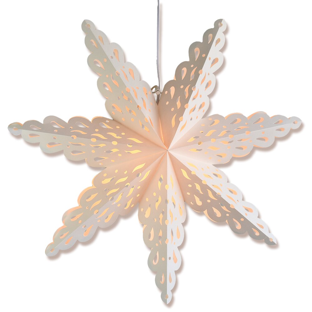 3-PACK + Cord | White Winter Holiday Spirit 24&quot; Pizzelle Designer Illuminated Paper Star Lanterns and Lamp Cord Hanging Decorations - PaperLanternStore.com - Paper Lanterns, Decor, Party Lights &amp; More