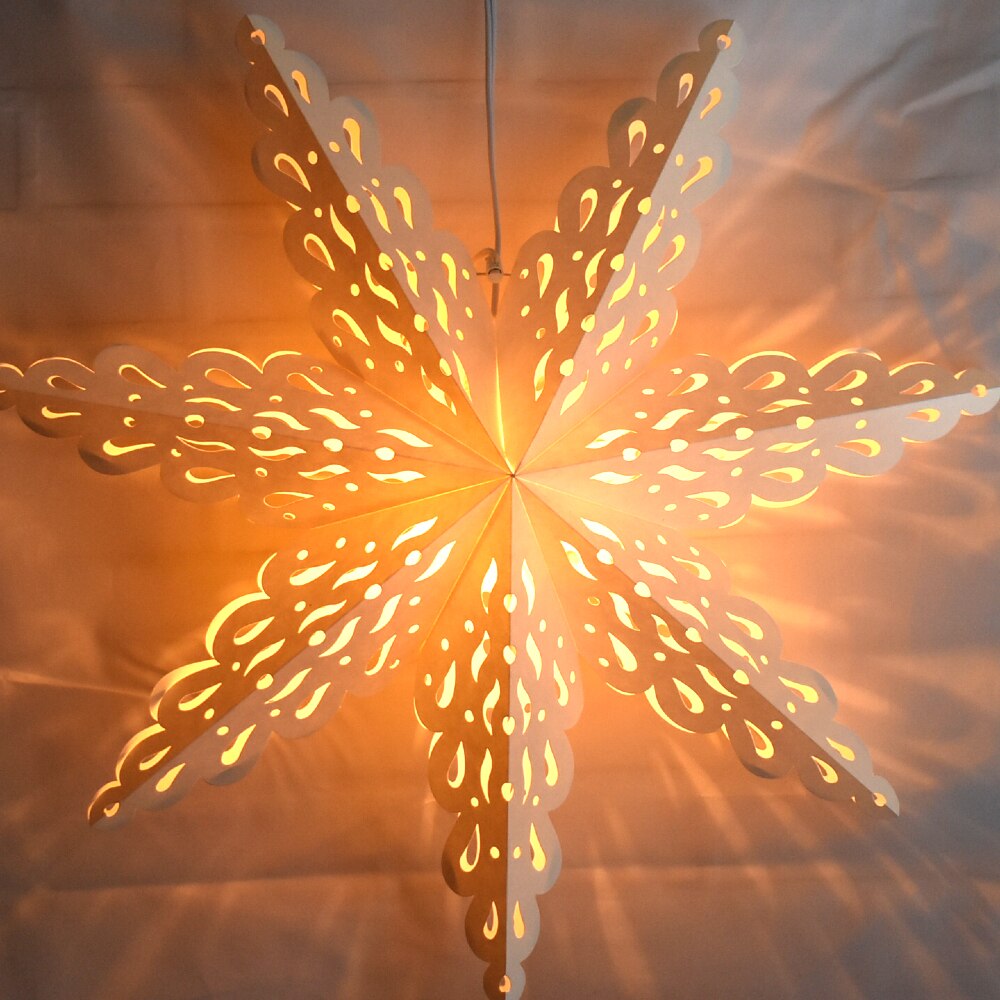 3-PACK + Cord | White Winter Holiday Spirit 24&quot; Pizzelle Designer Illuminated Paper Star Lanterns and Lamp Cord Hanging Decorations - PaperLanternStore.com - Paper Lanterns, Decor, Party Lights &amp; More