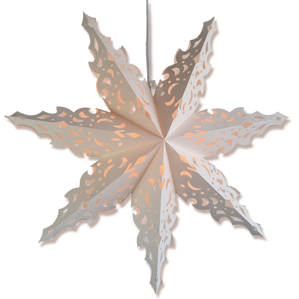 3-PACK + Cord | White Winter North Star 24&quot; Pizzelle Designer Illuminated Paper Star Lanterns and Lamp Cord Hanging Decorations - PaperLanternStore.com - Paper Lanterns, Decor, Party Lights &amp; More