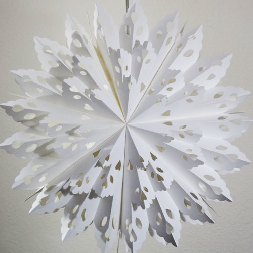 3-PACK + Cord | White Winter Wreath 24&quot; Pizzelle Designer Illuminated Paper Star Lanterns and Lamp Cord Hanging Decorations - PaperLanternStore.com - Paper Lanterns, Decor, Party Lights &amp; More